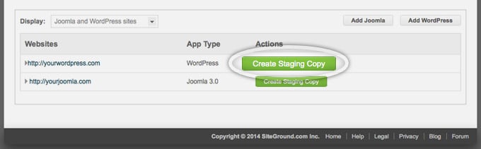 SiteGround Staging Site Feature