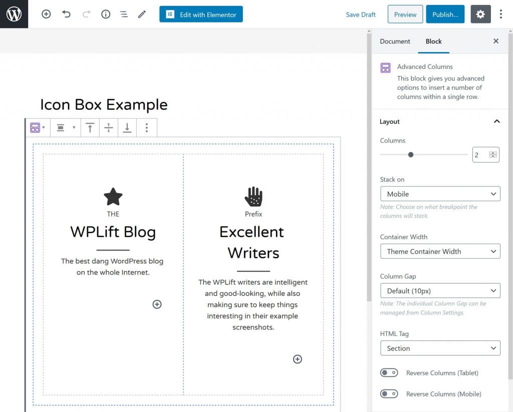  how to add an icon box using the wordpress block editor step 3