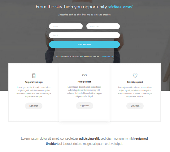 Jevelin - Landing Page Example