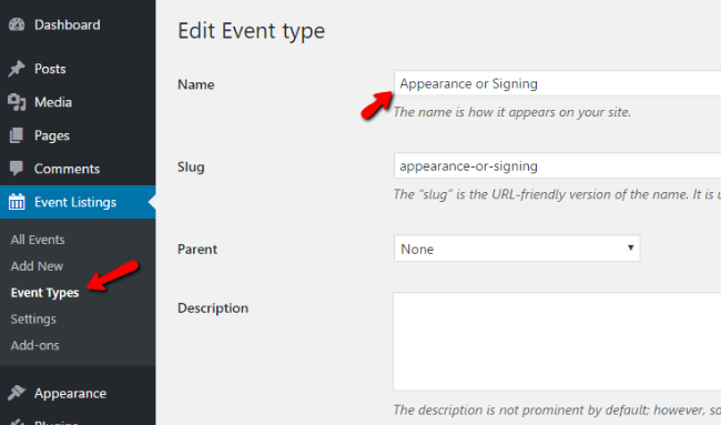 Edit Event Type