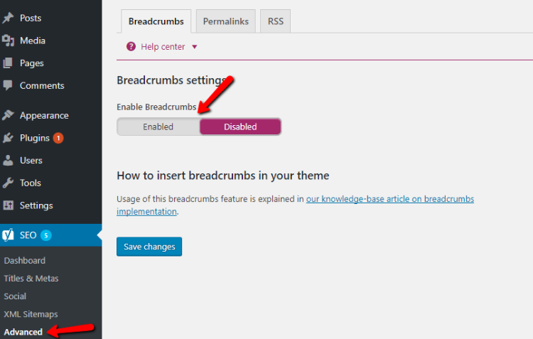 add breadcrumbs with yoast seo enable