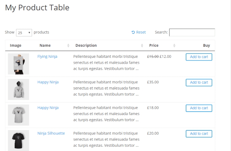 woocommerce product table review
