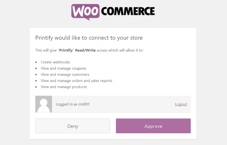 giving printify permission to access woocommerce