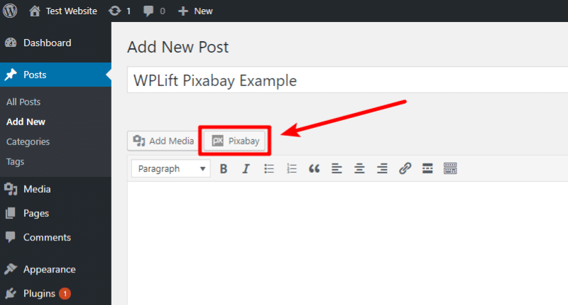 how to insert pixabay images from WordPress dashboard