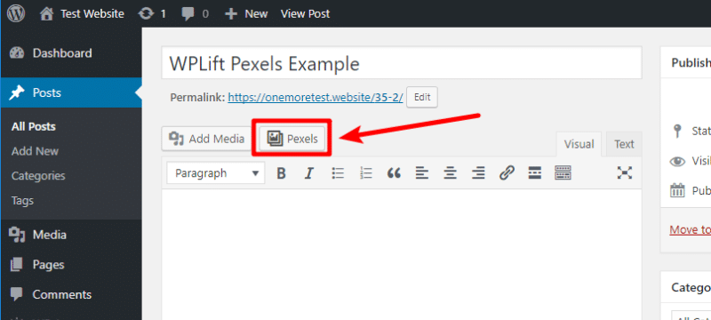 How to insert Pexels images from WordPress dashboard