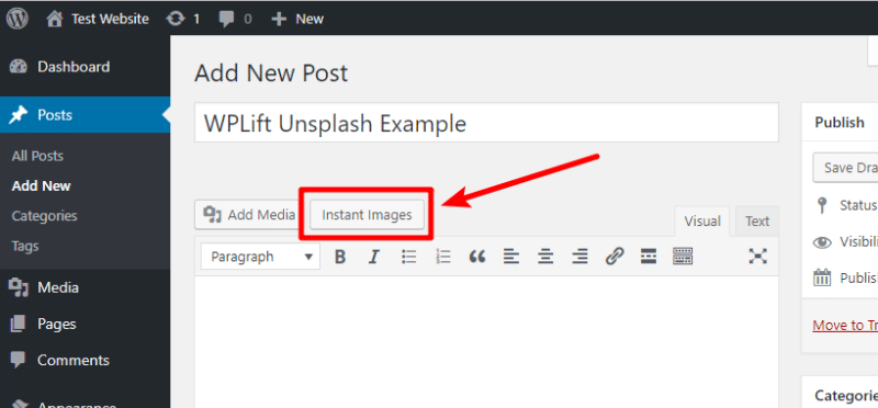 How to insert Unsplash images from WordPress dashboard