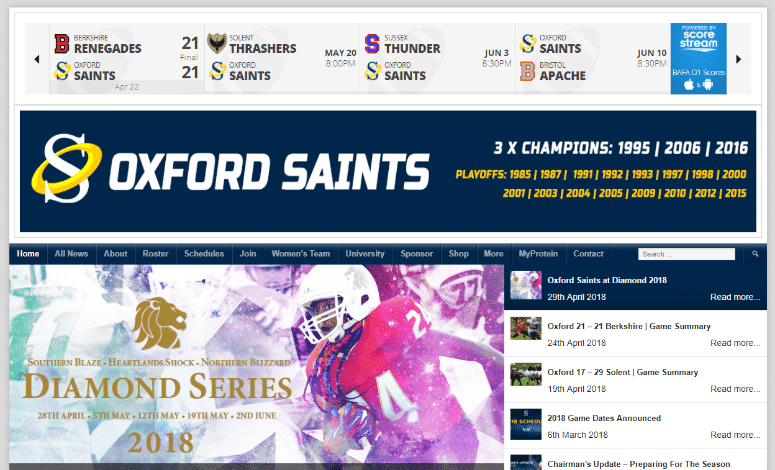 site web des sports des saints d'oxford
