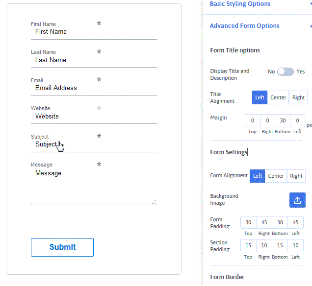 advanced form options