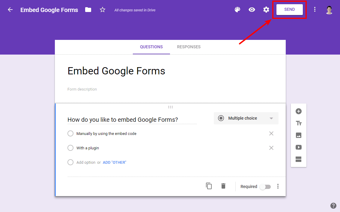 generate embed code for embed a google form in wordpress