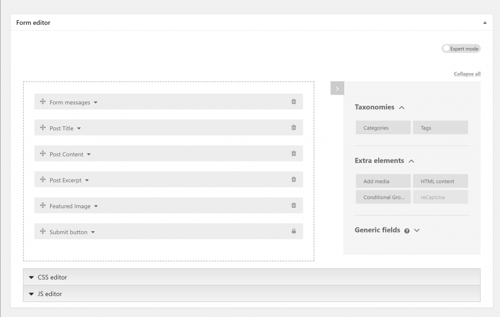 Configure the front-end post submit form