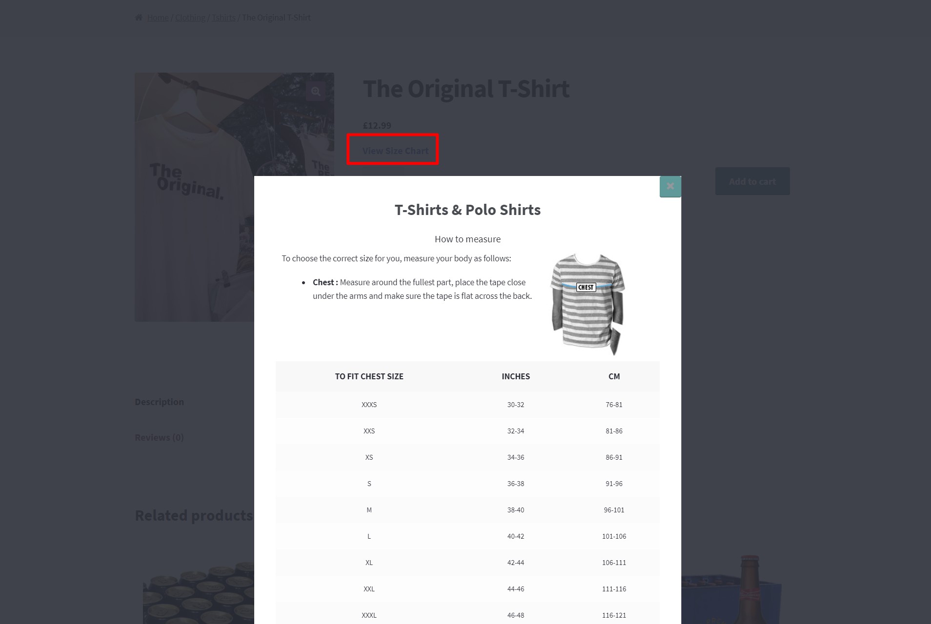 Advanced Product Size Charts For WooCommerce Review example