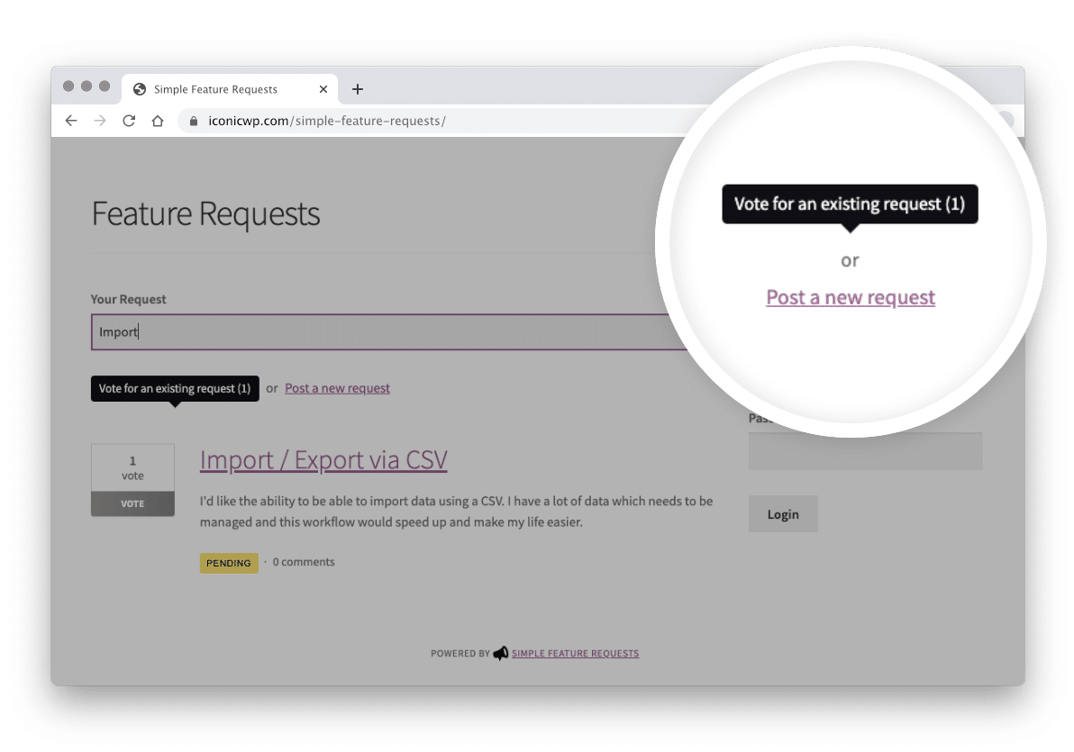 The user can then choose to vote on an existing request, or submit a new one.