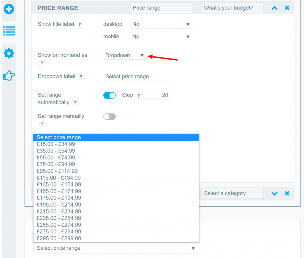 Customziing the price range filter