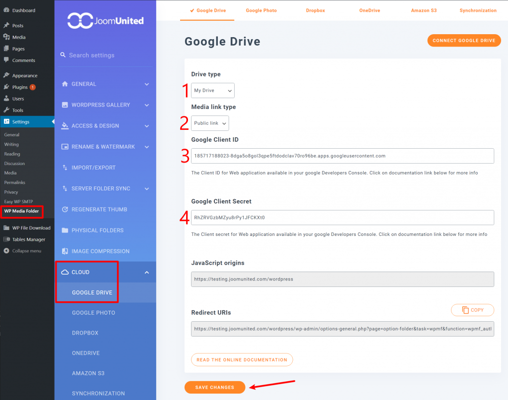 Setting to connect WordPress Media Library to Google Drive