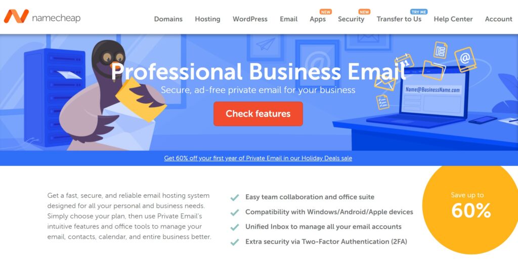Namecheap is the best cheap email hosting