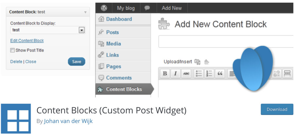 content block (custom post widget) - how to add widget to wordpress page and posts using plugins?