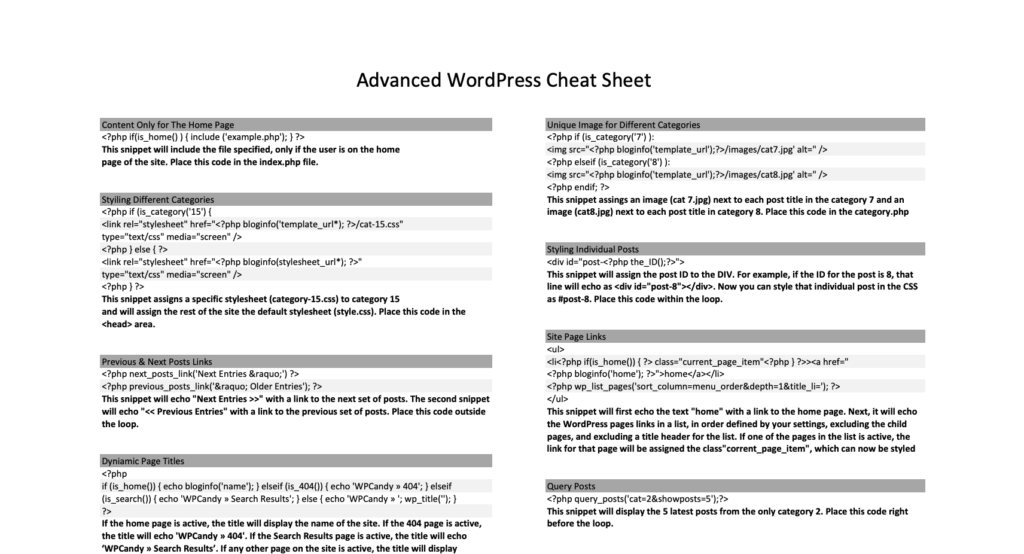 Advanced WordPress Cheat Sheet by Start Blogging Online (PDF)
