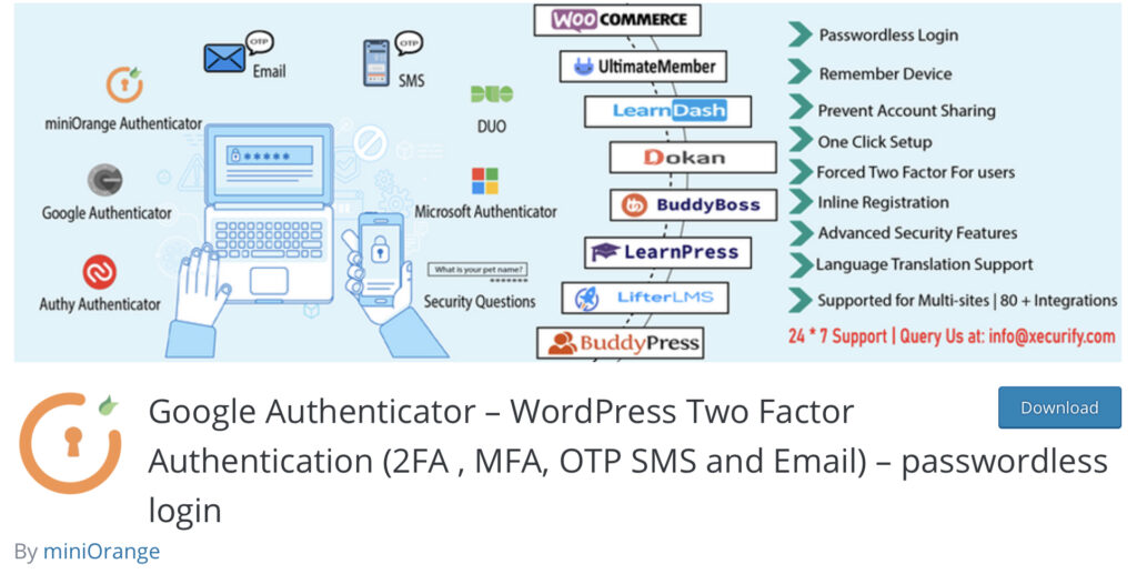 Miniorange - Google Authenticator Two-Factor (2FA) - Best WordPress two factor authentication plugins