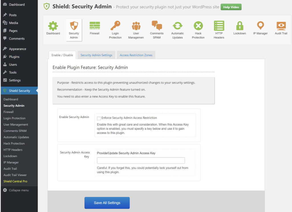 Shield dashboard admin - Best WordPress two factor authentication plugins