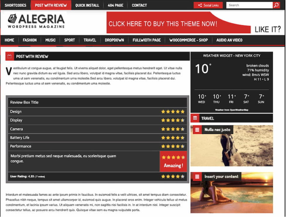 Alegria WordPress review themes