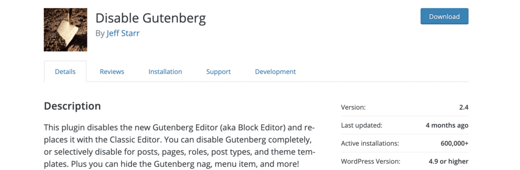 disable gutenberg editor in wordpress