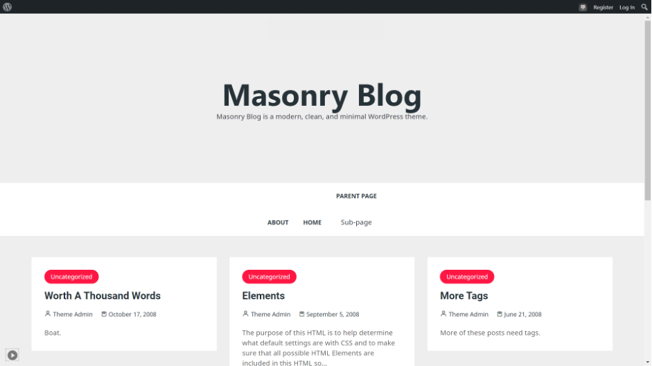 masonry blog is a free wordpress style for artists