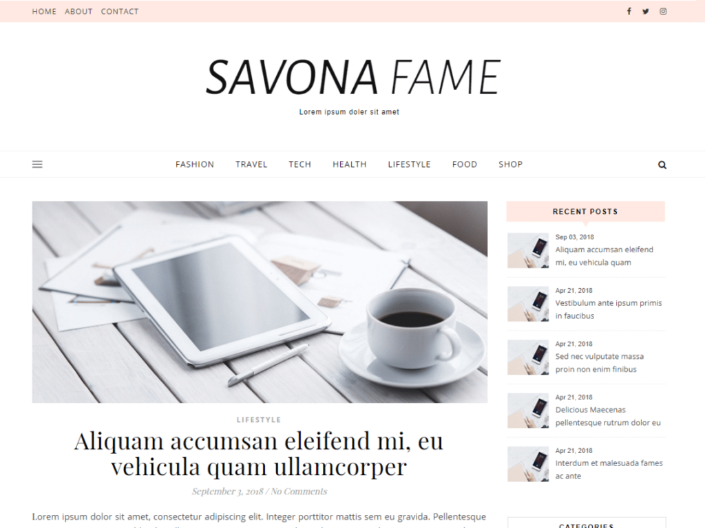 Savona Frame WordPress personal website theme