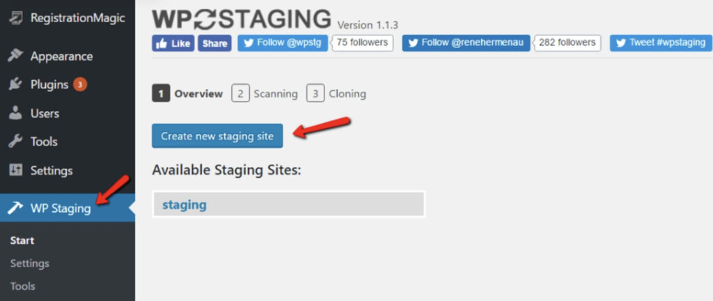 WordPress Staging using WP Staging 
