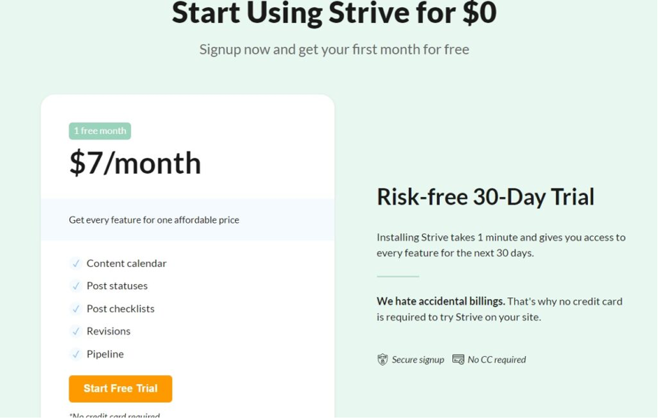 Strive Content Calendar Review Pricing