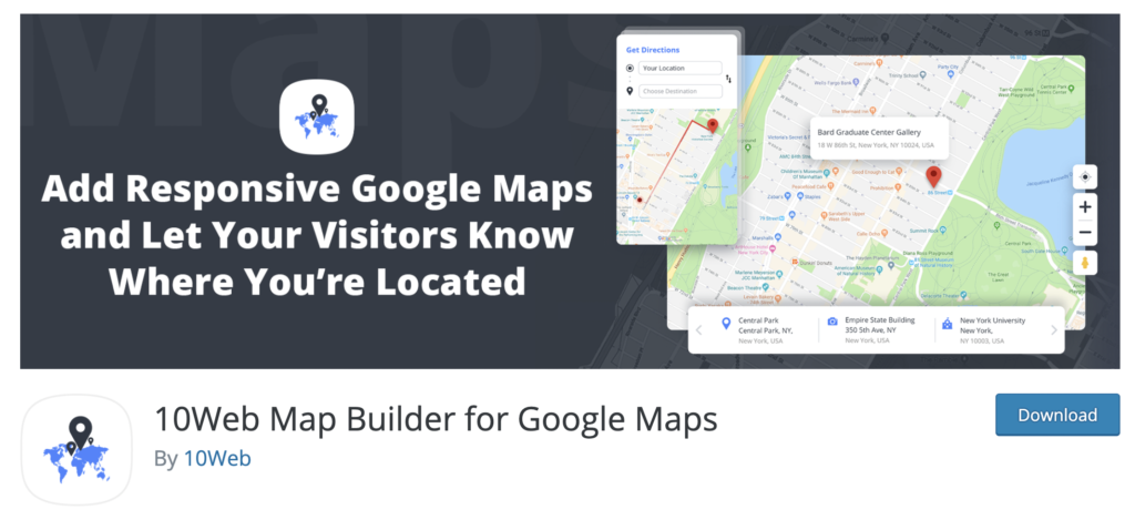 10Webs Google Maps - Best WordPress Mapping Plugins