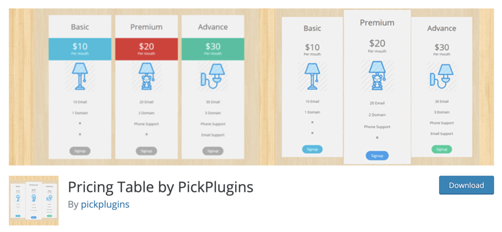 Pricing Table WordPress pricing table plugin