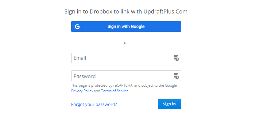 UpdraftPlus - link dropbox