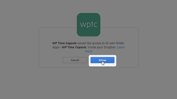 WP Time Capsule - connect to dropbox