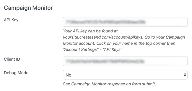 Campaign Monitor - api key and others
