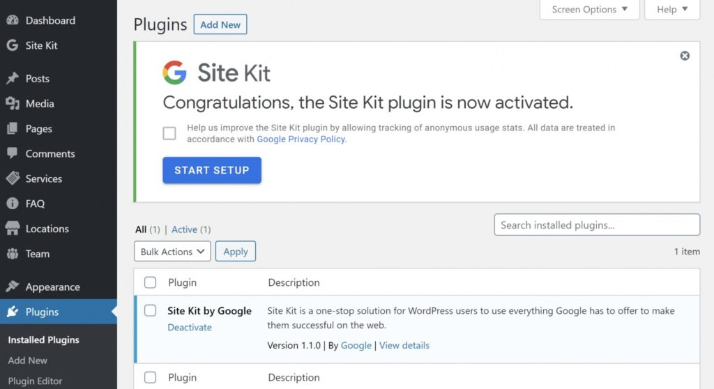 Google Site Kit - activate