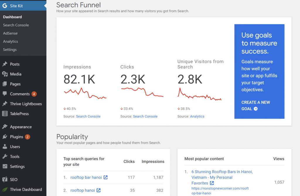 Google Site Kit - search funnel