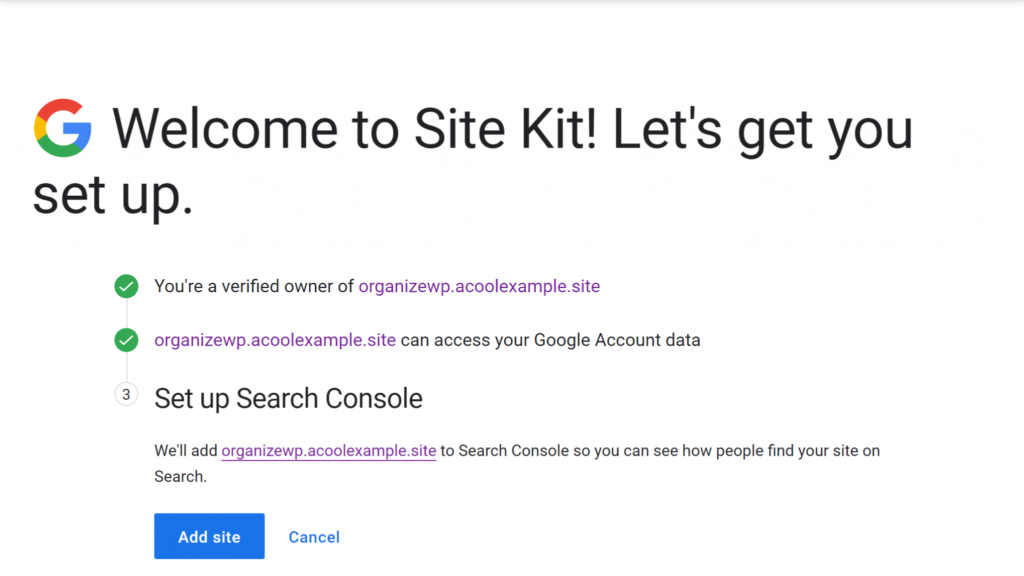 Google Site Kit - setup search console