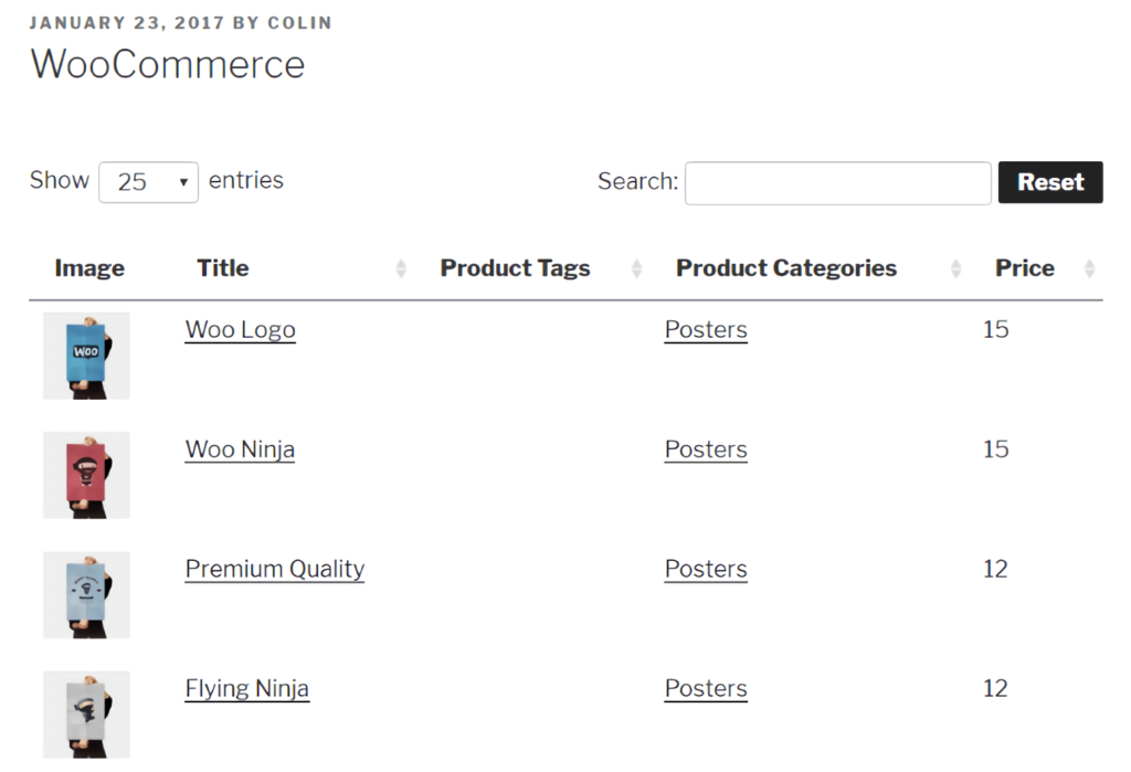 Posts Table Pro - woocommerce product table