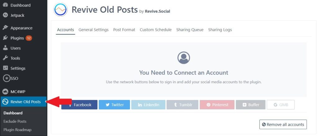 Revive Old Posts - connecting accounts