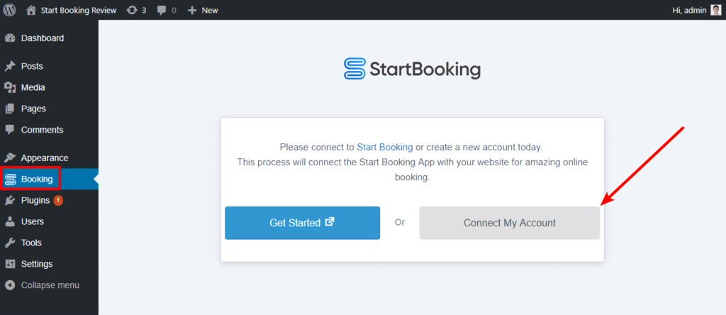 Start Booking - connect my account