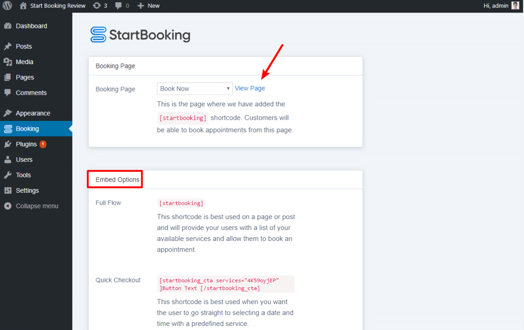Start Booking - view page