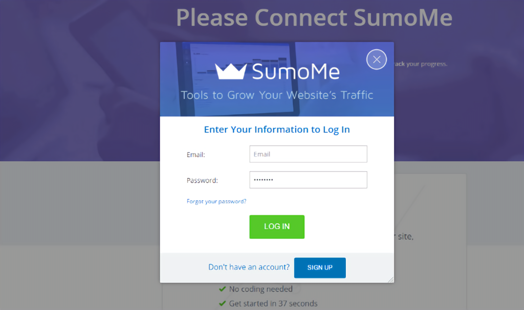 SumoMe - login page