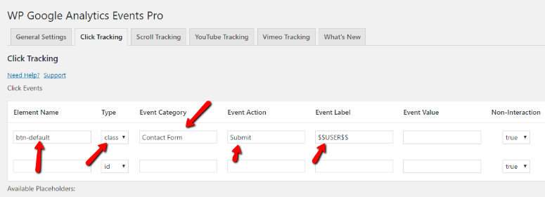WP Google Analytics Events Pro - click tracking