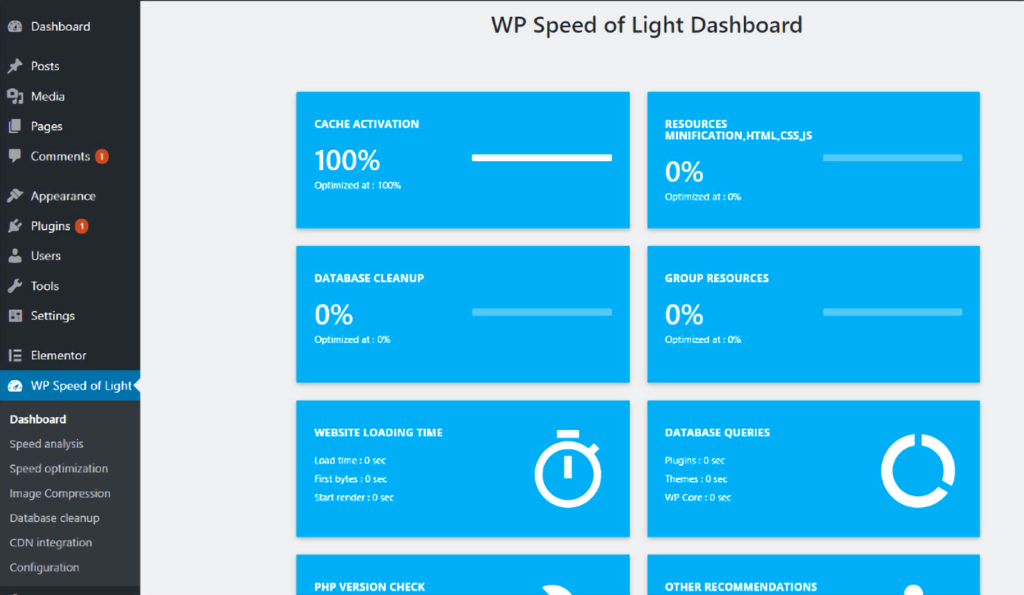 WP Speed of Light - dashboard