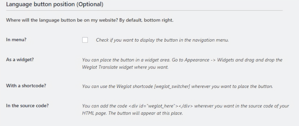 Weglot - language button position