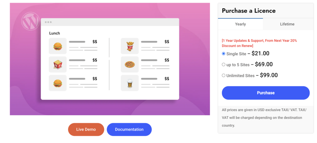 food menu - restaurant menu wordpress plugin