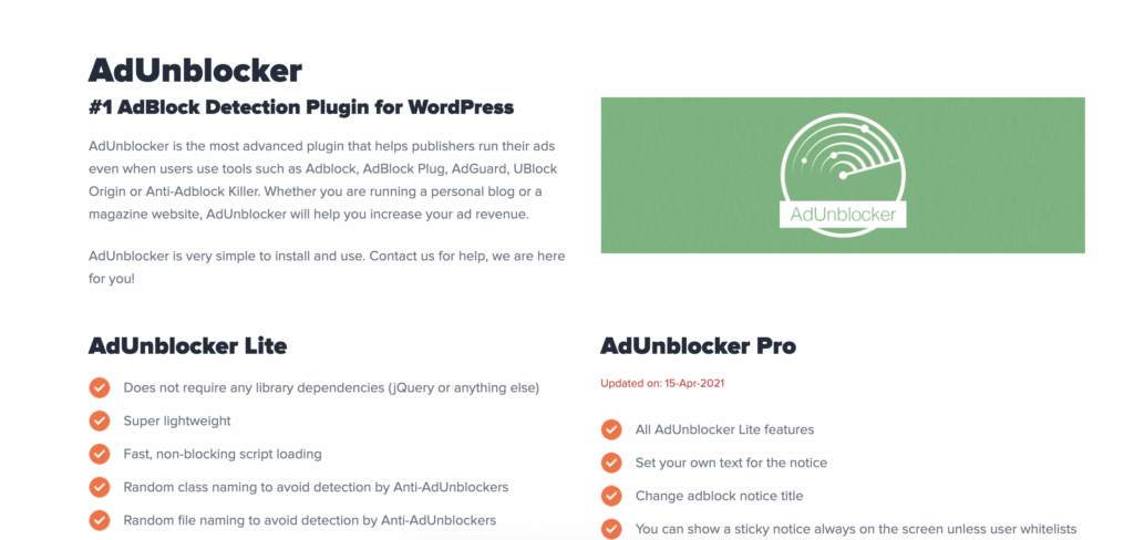 AdUnblocker wordpress adblock detector