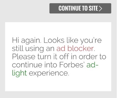 Forbes aggressive anti adblocker message