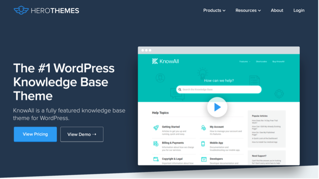 HeroThemes' KnowAll theme for creating a knowledge base website using WordPress