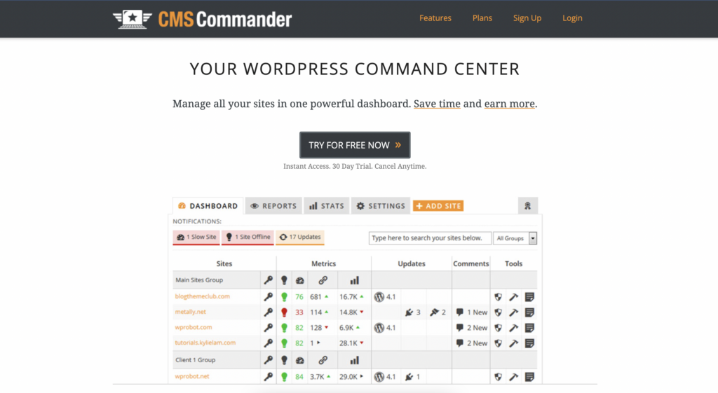 Screenshot of CMS Commander plugin home page